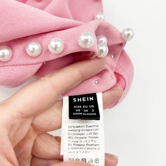 Shein Womens Girly Valentines Day Pearl‎ Beaded Heart Cami Crop Top Size XS Pink - Picture 5 of 7